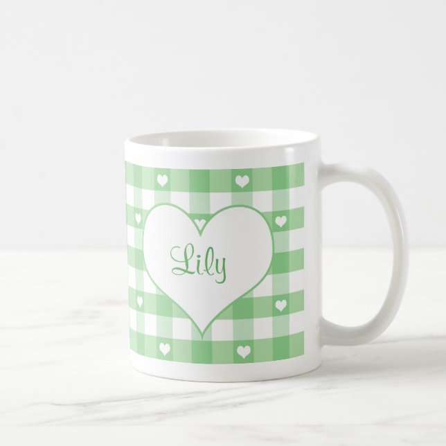 Hearts and Pastel Gingham Check Coffee Mug (Right)