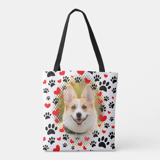 Hearts And Paw Prints Dog Frame Tote Bag (Back)