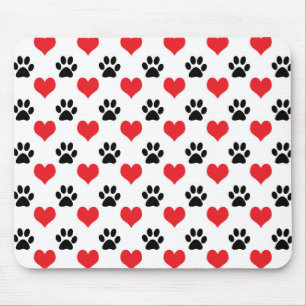 Hearts and paw prints pattern mouse mat
