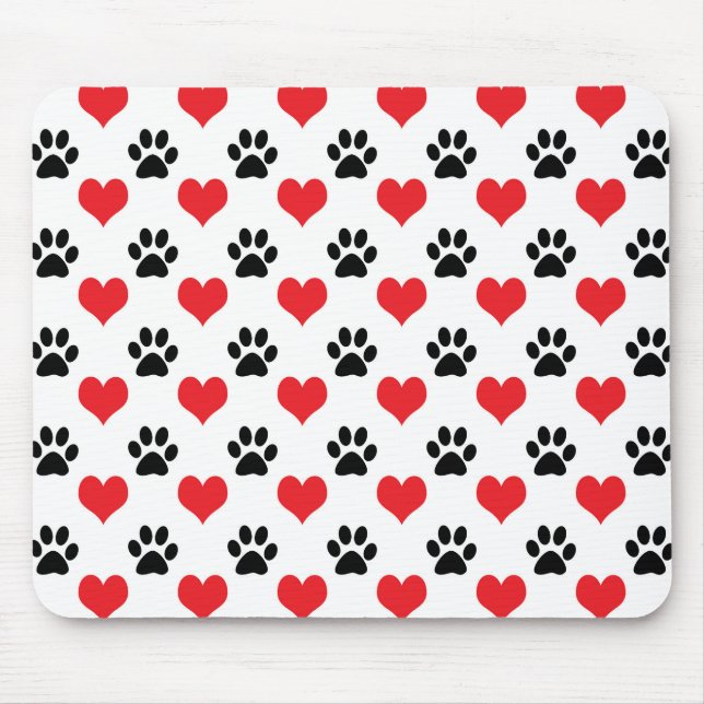 Hearts and paw prints pattern mouse mat (Front)