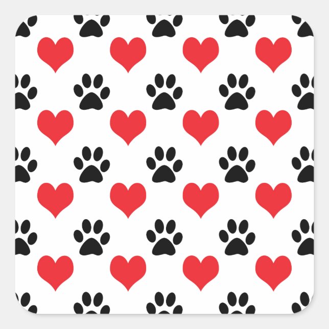 Hearts and paw prints pattern square sticker (Front)