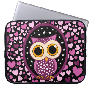 hearts and pink owl laptop sleeve