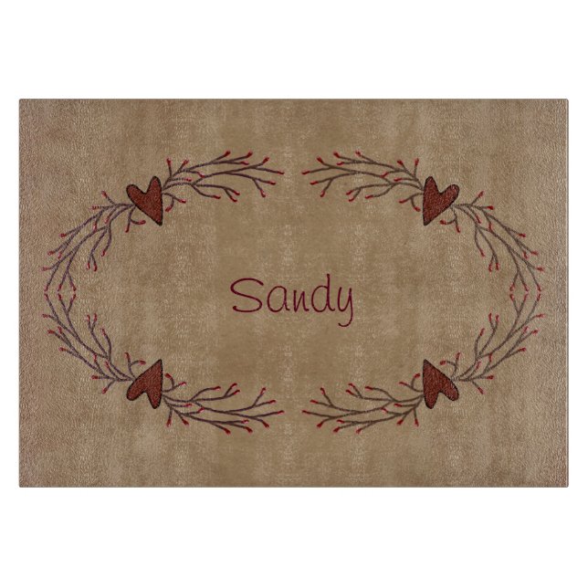 Hearts And Pip Berry Glass Cutting Board (Front)