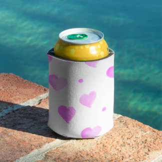 Hearts and Polka Dots Pink Watercolor Pattern Can Cooler