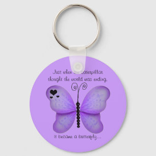 Hearts and Purple Butterfly Quote Key Chain