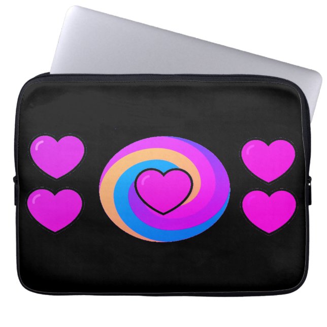 Hearts and Rainbows on a Black Background  Laptop Sleeve (Front)