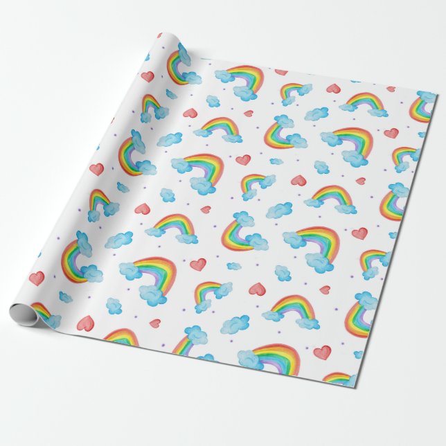 Hearts and Rainbows wrapping paper smaller scale (Unrolled)