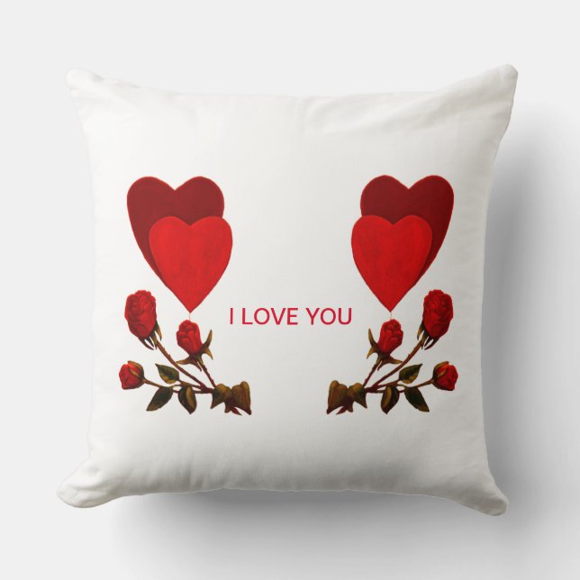 Hearts and red roses I Love YOU Cushion (Front)