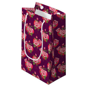Hearts and Roses   Dotted Purple Valentine's Day Small Gift Bag