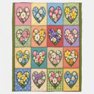 Hearts and Roses Quilt-like Fleece Blanket