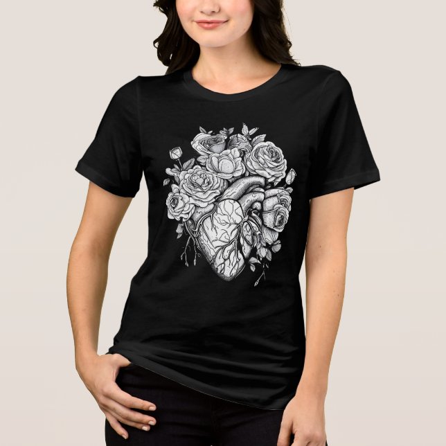 Hearts and Roses Romantic Gothic Oversized Tee (Front)