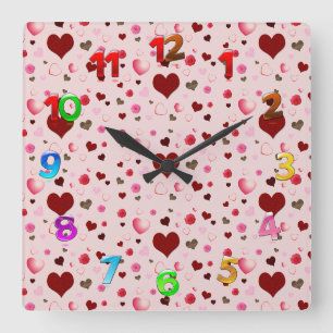 Hearts and Roses Square Wall Clock