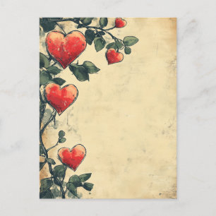 Hearts and Roses Vintage Love Postcard