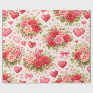 Hearts and Roses Wrapping Paper