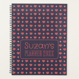 Hearts And Sparkle Pattern Personalised Planner