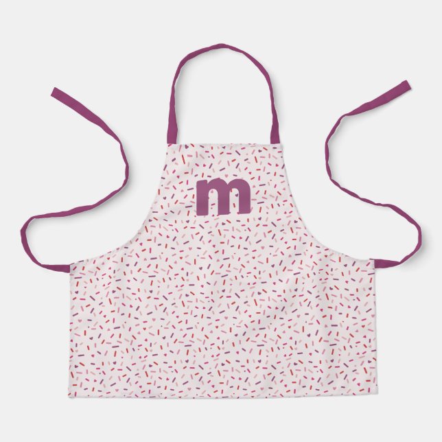 Hearts and sprinkles pink red purple personalised apron (Front)