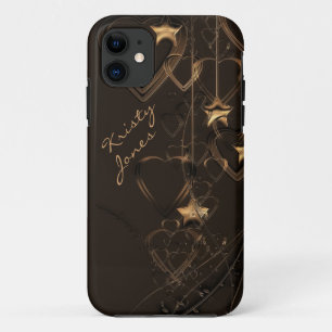 Hearts and Stars -Chocolate and Gold iPhone 5 Case