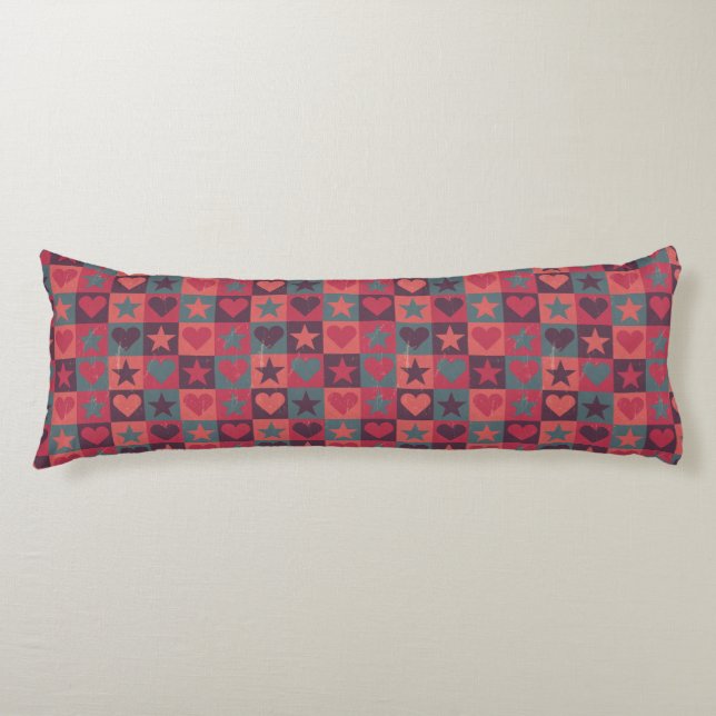 Hearts And Stars Pattern Pink Body Cushion (Front)