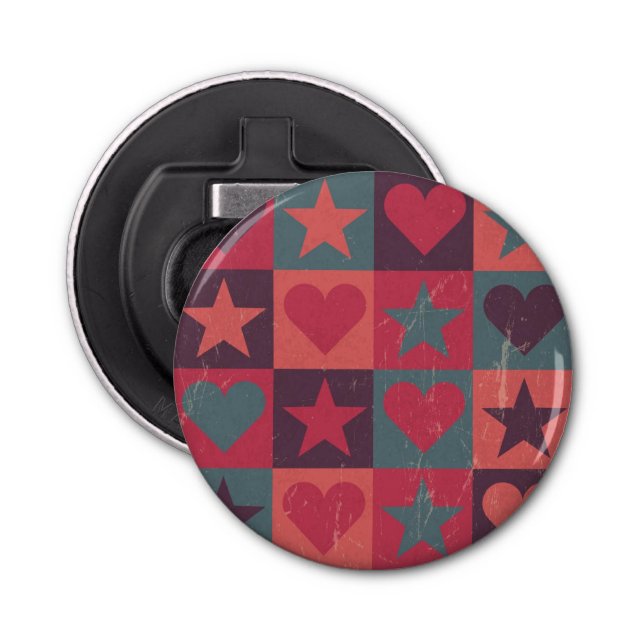 Hearts And Stars Pattern Pink Bottle Opener (Front)