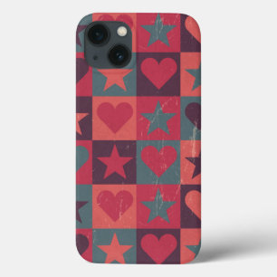 Hearts And Stars Pattern Pink iPhone 13 Case
