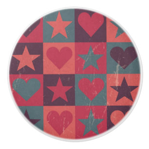 Hearts And Stars Pattern Pink Ceramic Knob
