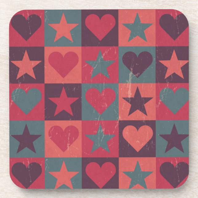 Hearts And Stars Pattern Pink Coaster (Front)