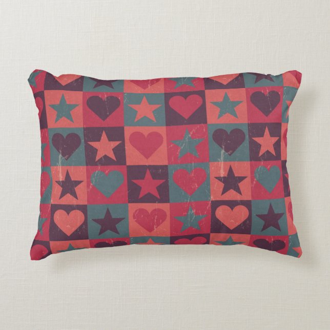Hearts And Stars Pattern Pink Decorative Cushion (Front)