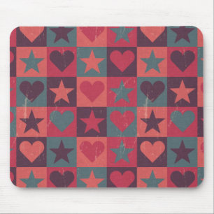 Hearts And Stars Pattern Pink Mouse Mat