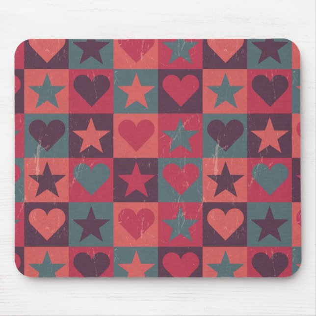 Hearts And Stars Pattern Pink Mouse Mat (Front)