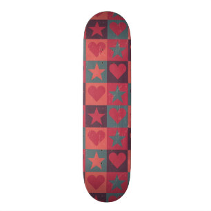 Hearts And Stars Pattern Pink Skateboard