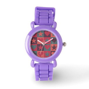 Hearts And Stars Pattern Pink Watch