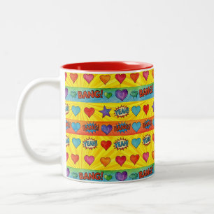 Hearts and Stars, Pop Art, by Natasha Us Two-Tone Coffee Mug