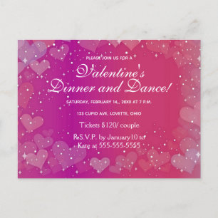 Hearts and Stars Valentine's Day Dance Invitation Postcard