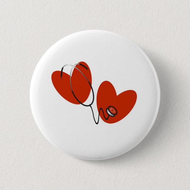 Hearts and Stethoscope 6 Cm Round Badge (Front)