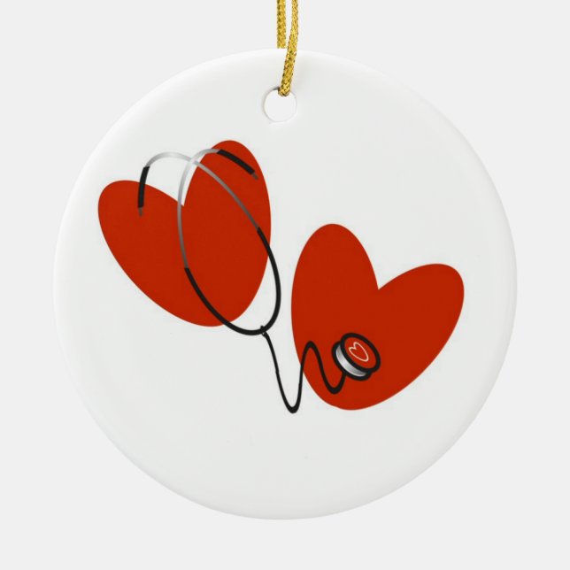 Hearts and Stethoscope T-shirts and Gifts Ceramic Tree Decoration (Front)