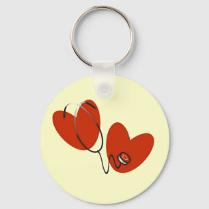 Hearts and Stethoscope T-shirts and Gifts Key Ring