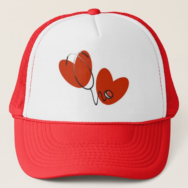 Hearts and Stethoscope T-shirts and Gifts Trucker Hat (Front)