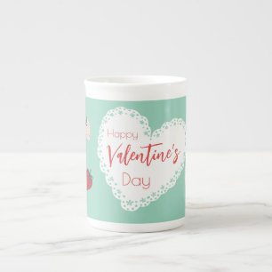 Hearts and Strawberries Happy Valentines Day  Bone China Mug