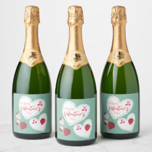 Hearts and Strawberries Happy Valentines Day Sparkling Wine Label