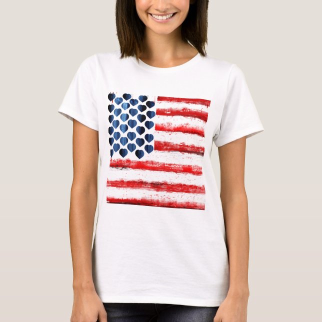 hearts and stripes,american flag.LOVE AMERICA T-Shirt (Front)