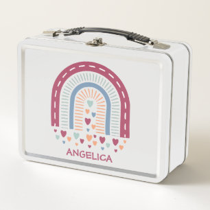 Hearts and Stripes Boho Rainbow Metal Lunch Box