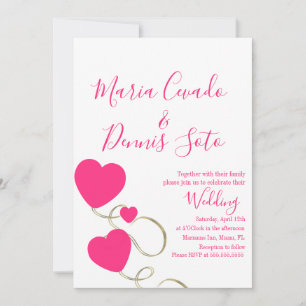 Hearts and Swirls Script Pink Gold  Wedding Invitation