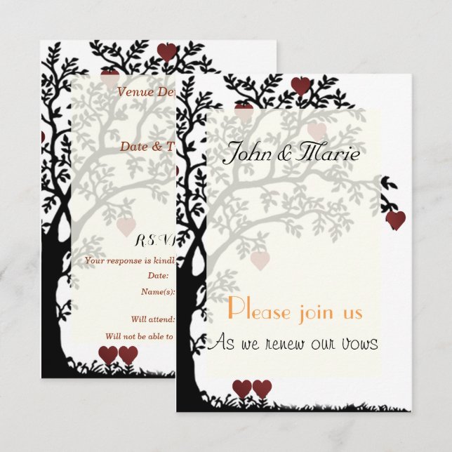 Hearts and Tree Wedding Vows Renewal Invitation (Front/Back)