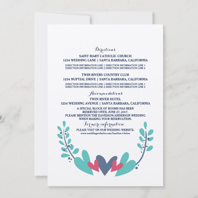 Hearts and Vines Wedding Information Card (Front)