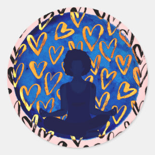 Hearts and Woman in Yoga Pose Classic Round Sticker