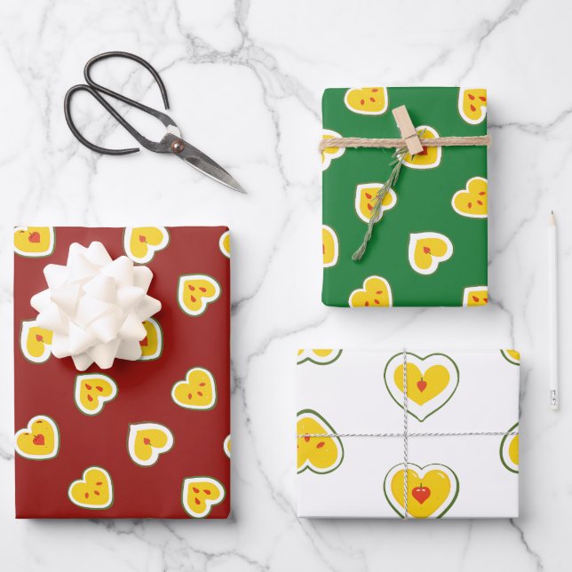 Hearts Apples Pattern Wrapping Paper Sheet (Front)