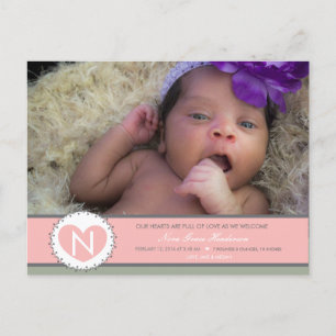 Hearts are Full Baby girl birth annoucment Postcard
