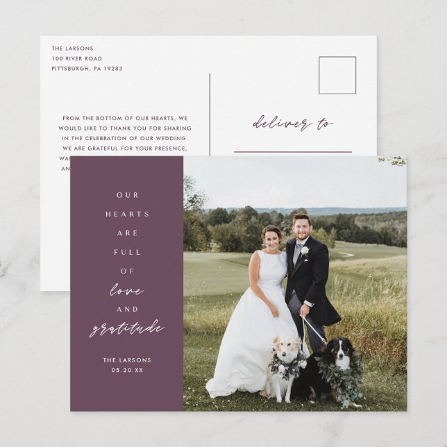 Hearts are Full Photo Wedding Thank You  Postcard (Front/Back)