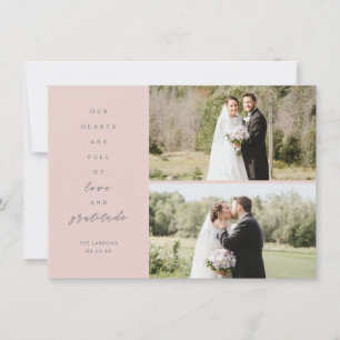 Hearts are Full Three Photo Blush Grey Wedding Thank You Card