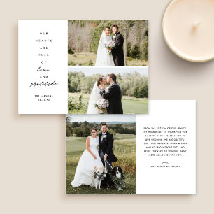 Hearts are Full Three Photo Wedding Thank You Card